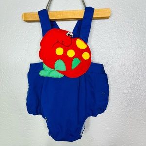 Vintage 80s dinosaur romper 3 to 6 months waterproof lining